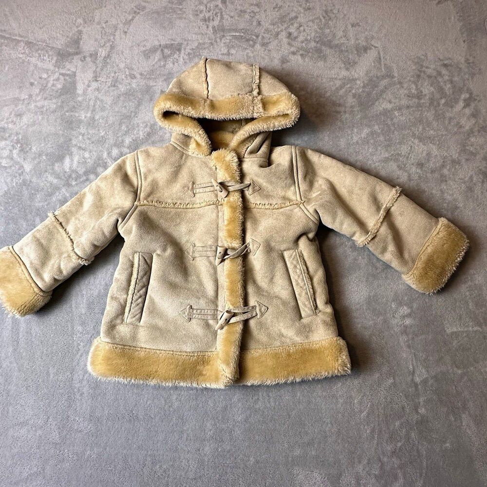 Route 66 Girls Beige Faux Suede faux fur Hooded Lined Toggle Coat 4/5 Pockets